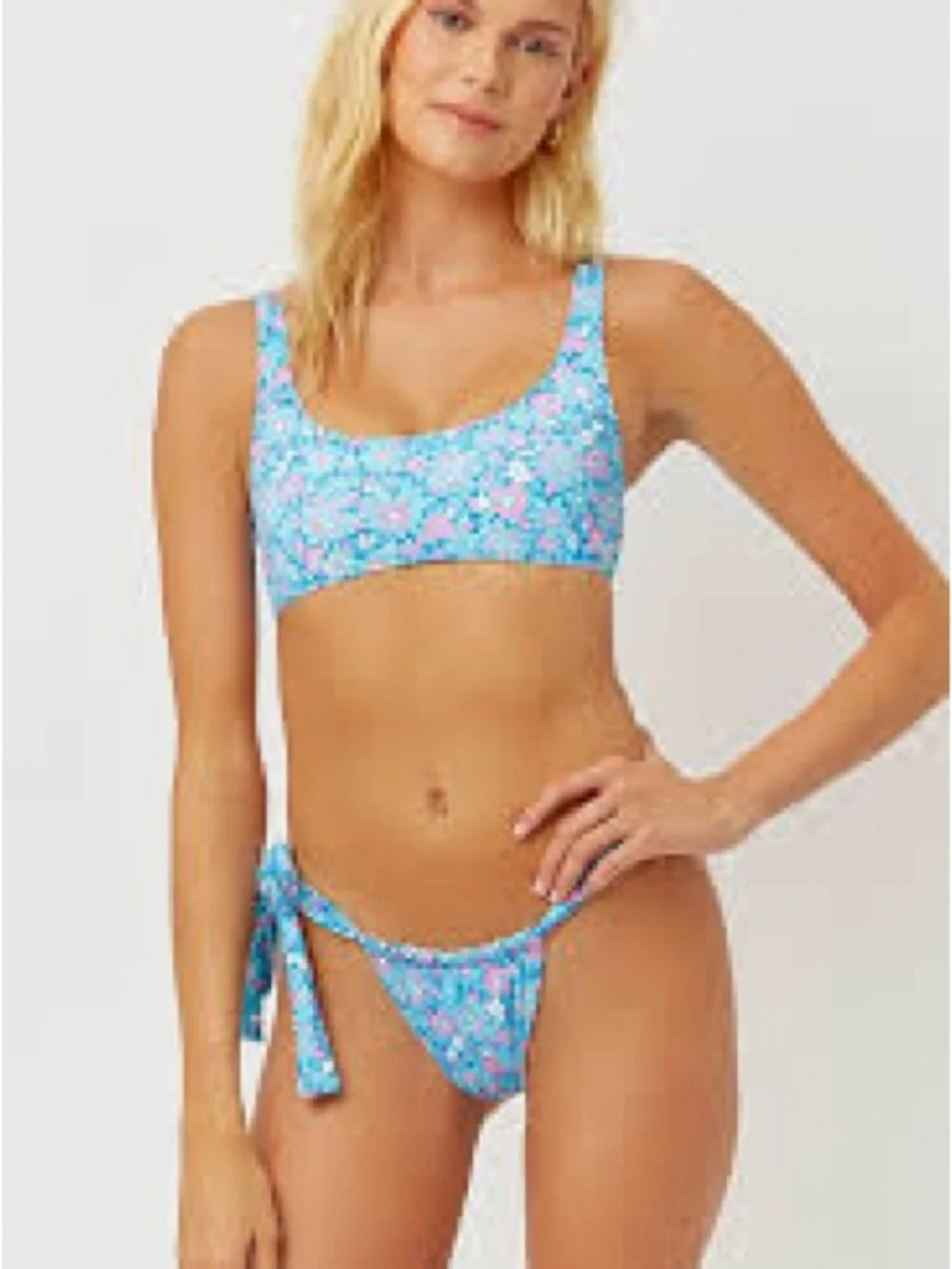Frankies Bikinis XS/SMALL blue floral print bathing suit bikini set